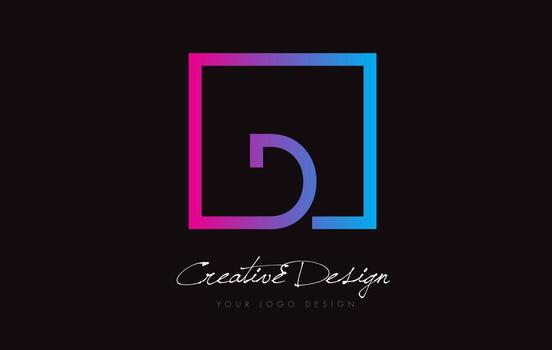 D Square Frame Letter Logo Design with Purple Blue Colors. vector