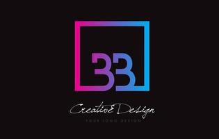 Diseño de logotipo de letra de marco cuadrado bb con colores azul púrpura. vector