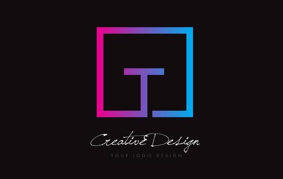 T Square Frame Letter Logo Design with Purple Blue Colors. vector