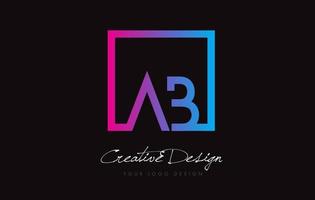 AB Square Frame Letter Logo Design with Purple Blue Colors. vector