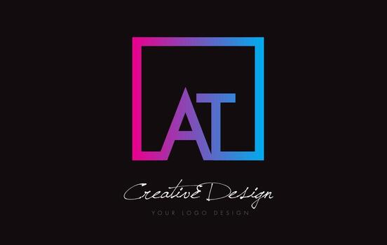 AT Square Frame Letter Logo Design with Purple Blue Colors. vector