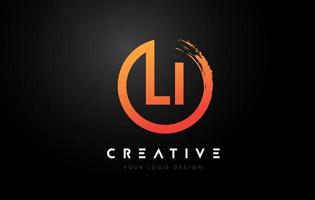 Orange LI Circular Letter Logo with Circle Brush Design and Black Background. vector