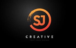 Orange SJ Circular Letter Logo with Circle Brush Design and Black Background. vector