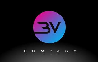 BV Letter Logo Design Icon with Purple Neon Blue Colors and Circular Design vector