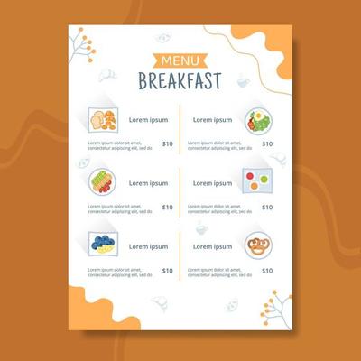 Breakfasts Menu Template Flat Cartoon Background Vector Illustration