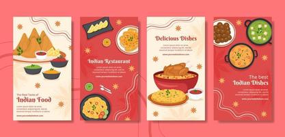 Indian Food Restaurant Social Media Stories Template Flat Cartoon Background Vector Illustration