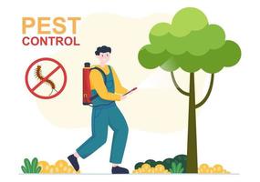 Pest Control Service with Exterminator of Insects, Sprays and House Hygiene Disinfection in Flat Cartoon Background Illustration vector