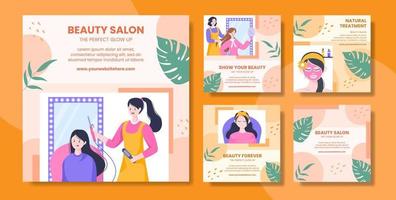 Beauty Salon Social Media Post Template Flat Cartoon Background Vector Illustration
