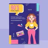 90s Retro Party Poster Template Flat Cartoon Background Vector Illustration