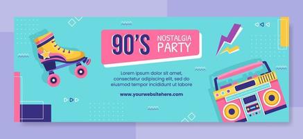 90s Retro Party Cover Template Flat Cartoon Background Vector Illustration