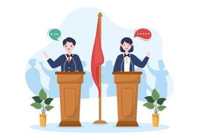Political Candidate Cartoon Hand Drawn Illustration with Debates Concept for Promotion, Election Campaign, Active Discussion and Get Votes vector