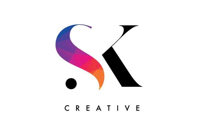 SK Letter Design with Creative Cut and Colorful Rainbow Texture