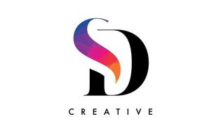 SD Letter Design with Creative Cut and Colorful Rainbow Texture vector