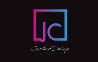 JC Square Frame Letter Logo Design with Purple Blue Colors. vector