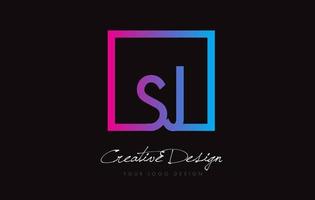 SJ Square Frame Letter Logo Design with Purple Blue Colors. vector