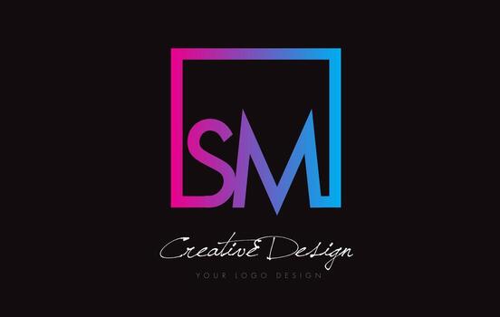 SM Square Frame Letter Logo Design with Purple Blue Colors. vector