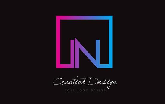 IN Square Frame Letter Logo Design with Purple Blue Colors. vector