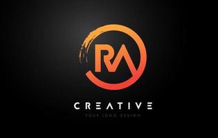 Orange RA Circular Letter Logo with Circle Brush Design and Black Background. vector