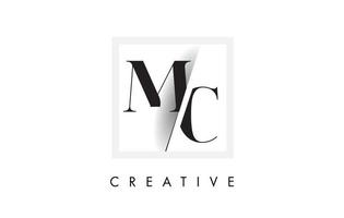MC Serif Letter Logo Design with Creative Intersected Cut. vector