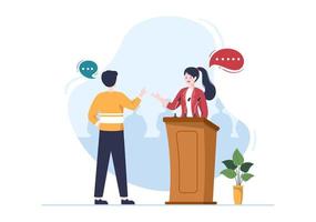Politician Cartoon Hand Drawn Illustration with Election and Democratic Governance Ideas Participate in Political Debates in Front of Audience vector