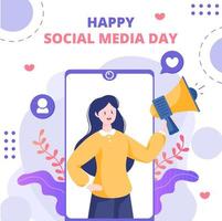 Social Media Day Twitch Background Template Flat Cartoon Vector Illustration