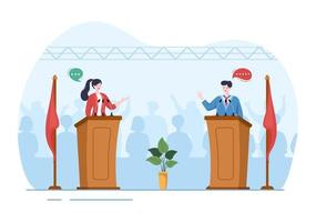 Political Candidate Cartoon Hand Drawn Illustration with Debates Concept for Promotion, Election Campaign, Active Discussion and Get Votes vector