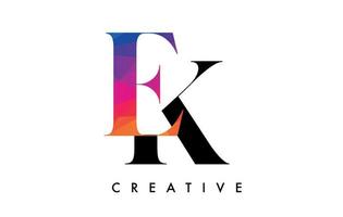 EK Letter Design with Creative Cut and Colorful Rainbow Texture vector