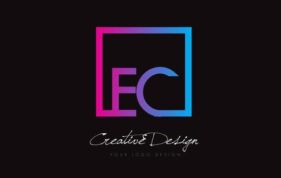 EC Square Frame Letter Logo Design with Purple Blue Colors. vector