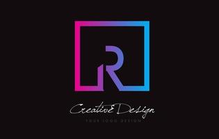 R Square Frame Letter Logo Design with Purple Blue Colors. vector