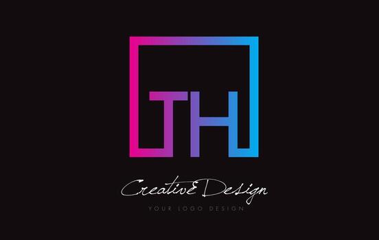 TH Square Frame Letter Logo Design with Purple Blue Colors. vector