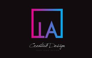 LA Square Frame Letter Logo Design with Purple Blue Colors. vector