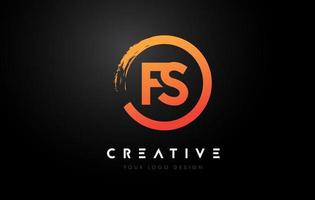 Orange FS Circular Letter Logo with Circle Brush Design and Black Background. vector