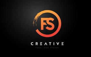 Orange FS Circular Letter Logo with Circle Brush Design and Black Background. vector