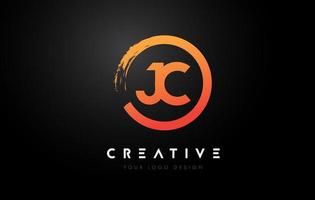 Orange JC Circular Letter Logo with Circle Brush Design and Black Background. vector