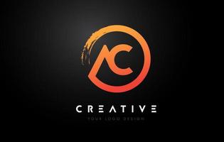 Orange AC Circular Letter Logo with Circle Brush Design and Black Background. vector