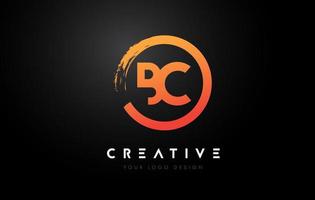 Orange BC Circular Letter Logo with Circle Brush Design and Black Background. vector