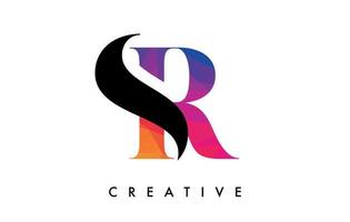 SR Letter Design with Creative Cut and Colorful Rainbow Texture vector