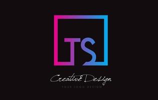TS Square Frame Letter Logo Design with Purple Blue Colors. vector