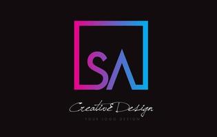 SA Square Frame Letter Logo Design with Purple Blue Colors. vector