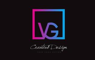 vg diseño de logotipo de letra de marco cuadrado con colores azul púrpura. vector