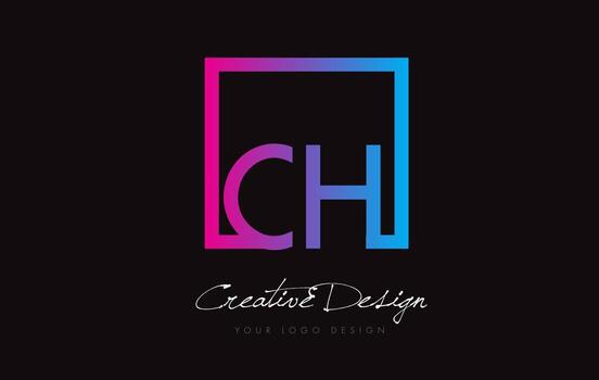CH Square Frame Letter Logo Design with Purple Blue Colors. vector