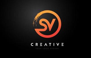 Orange SV Circular Letter Logo with Circle Brush Design and Black Background. vector