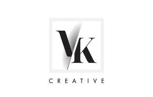 Diseño de logotipo de letra vk serif con corte cruzado creativo. vector