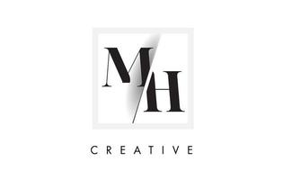 MH Serif Letter Logo Design with Creative Intersected Cut. vector