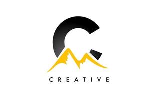 C Letter Mountain Logo. Letter C with Mountain Peaks Shape Vector Illustration