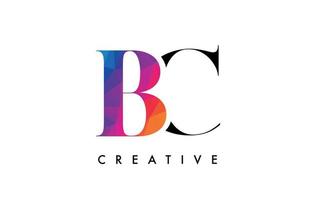 BC Letter Design with Creative Cut and Colorful Rainbow Texture vector