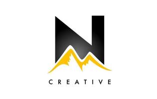 N Letter Mountain Logo. Letter N with Mountain Peaks Shape Vector Illustration