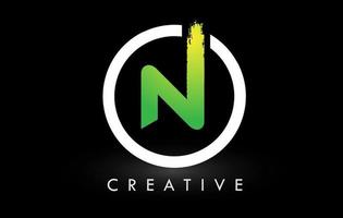 N Green White Brush Letter Logo Design. Creative Brushed Letters Icon Logo. vector