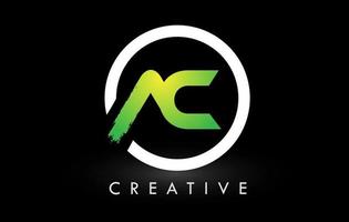 diseño de logotipo de letra de pincel blanco verde ac. logotipo de icono de letras cepilladas creativas. vector