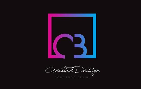 CB Square Frame Letter Logo Design with Purple Blue Colors. vector
